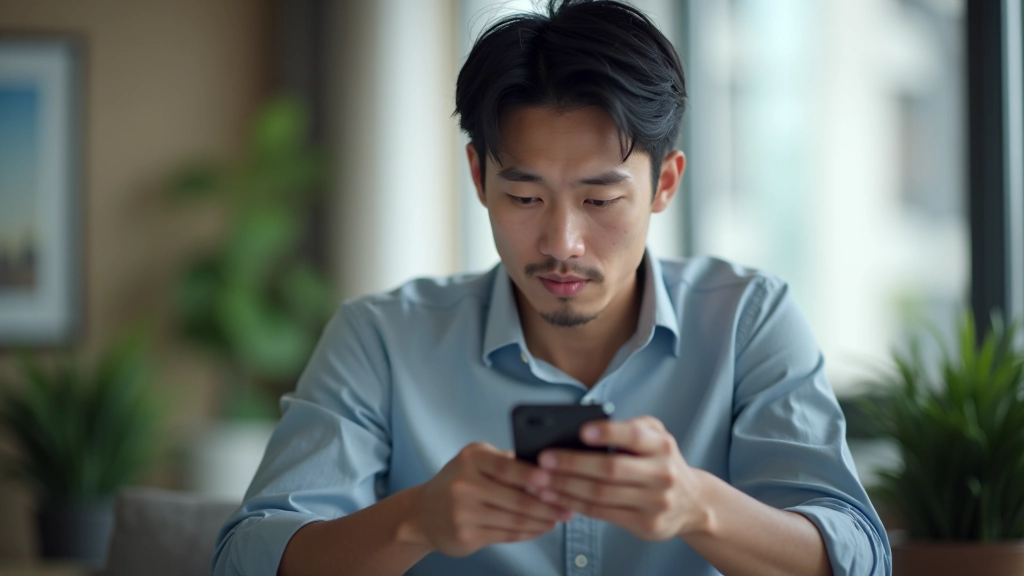 Person sitting at desk, looking frustrated at smartphone notifications