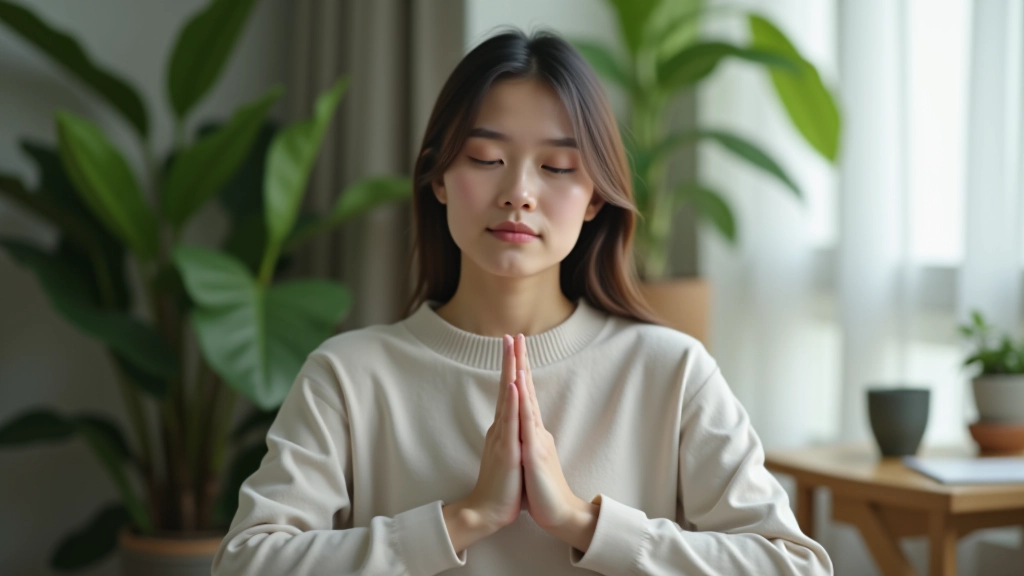 Person doing breathing exercise or meditation to manage stress and urges