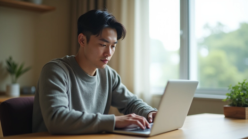 Person working at desk with laptop, tablet beside keyboard, morning natural light from window