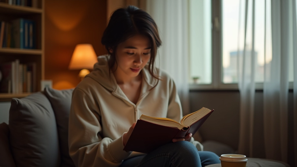 Person reading a book in a comfortable space